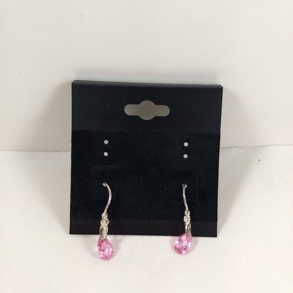 Pink Faceted Stone Dangle Earrings Marked CZ 925 Balletcore Coquette Delicate - Picture 1 of 6